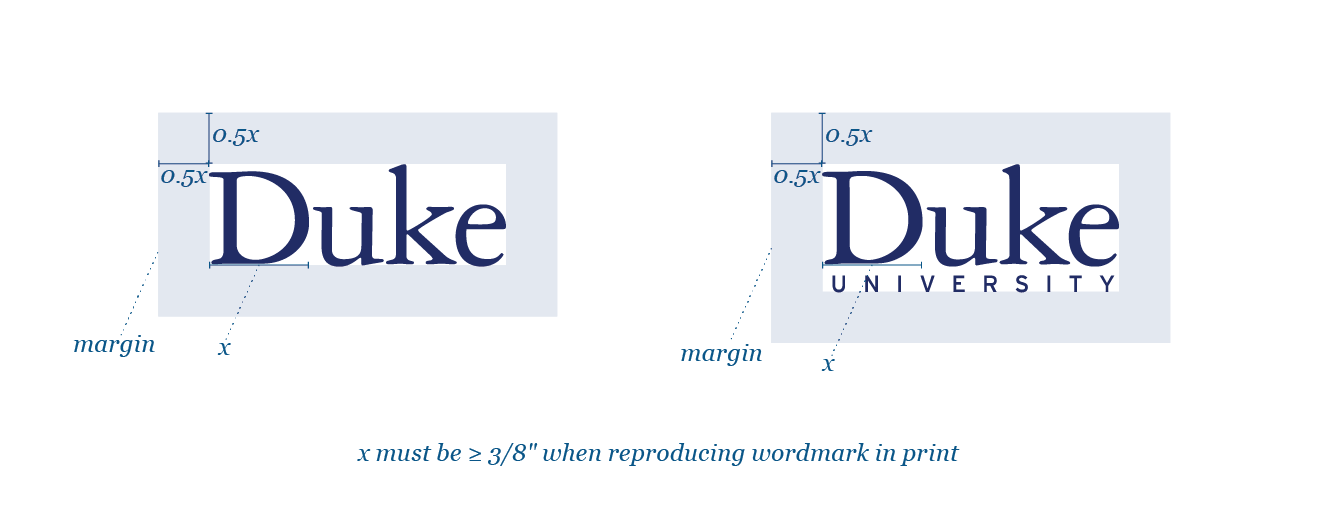 Two versions of the Duke wordmark with proportional margins